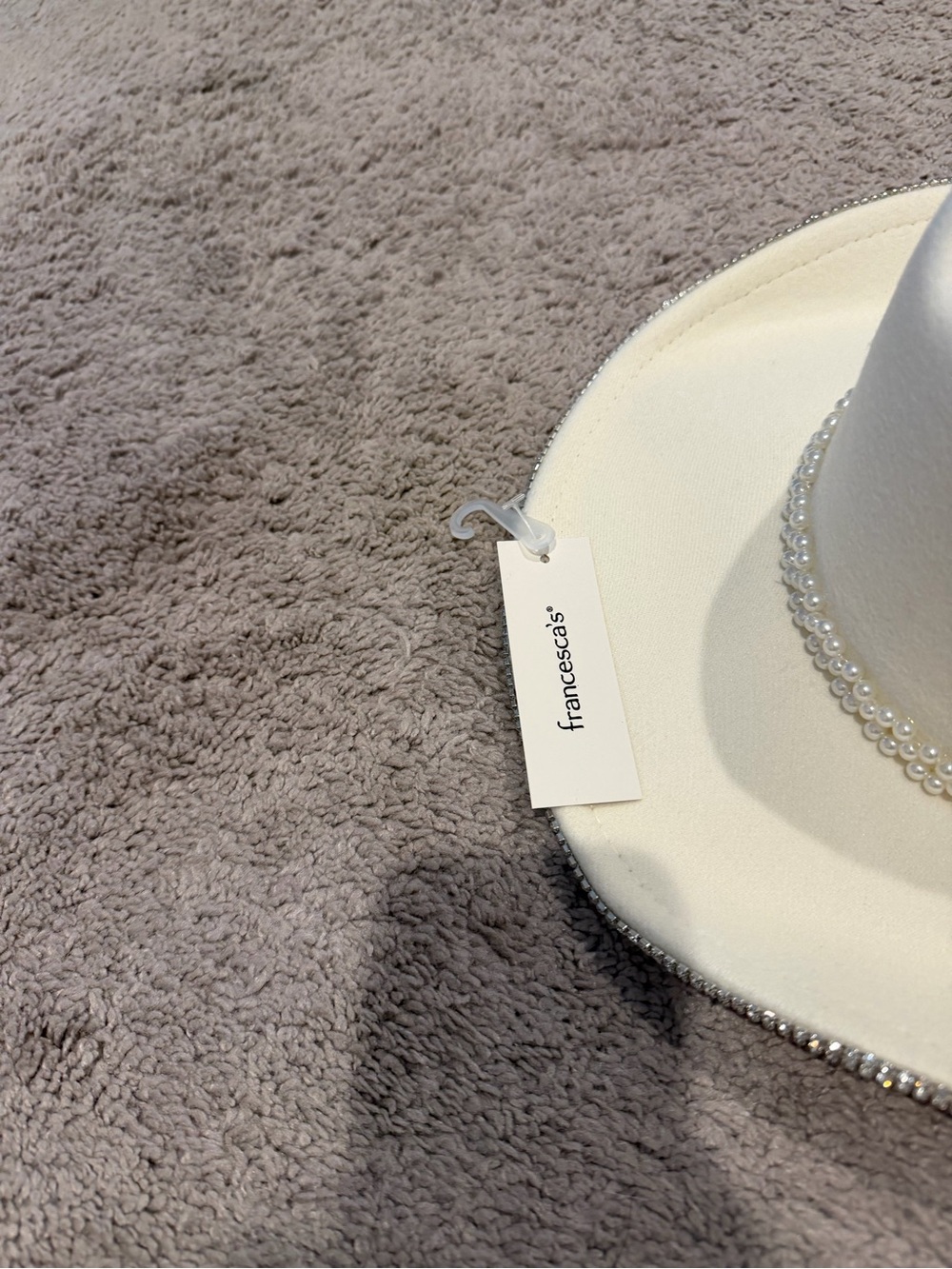 New White Pearl-Trim Hat - Women Accessories - Picture 2 of 4